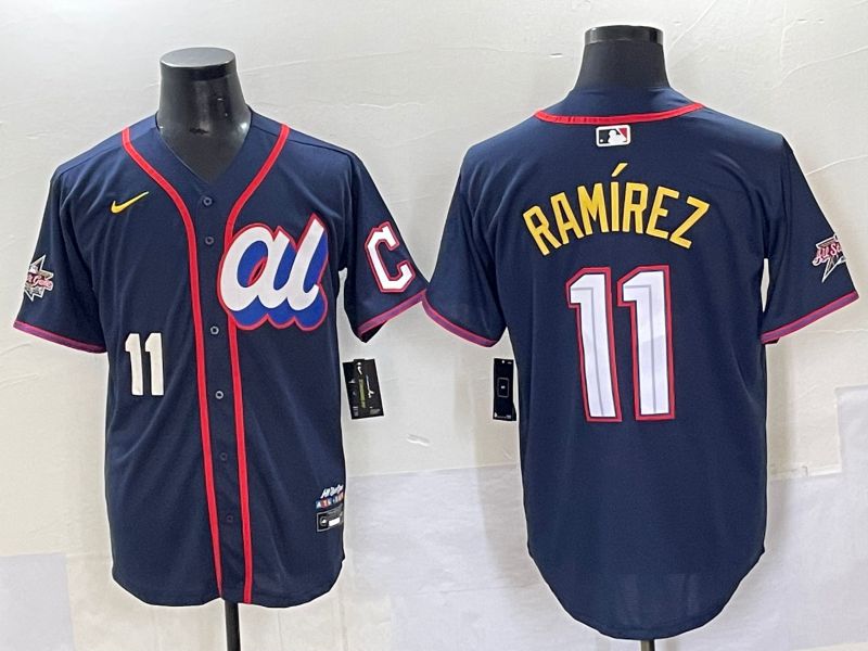 Men 2025 Cleveland Indians #11 Ramirez Blue All star Nike MLB Jersey style 2